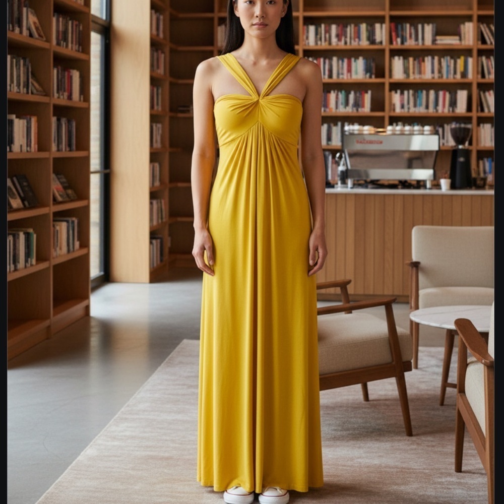 Ted Baker London Yellow Peek A boo Maxi Dress in Excellent Pre Loved Condition